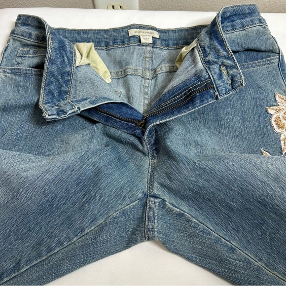 Boston Proper Stretch Blue Wash Mid Rise Flare Bead Embroidery Floral Jeans 12 - Picture 4 of 16